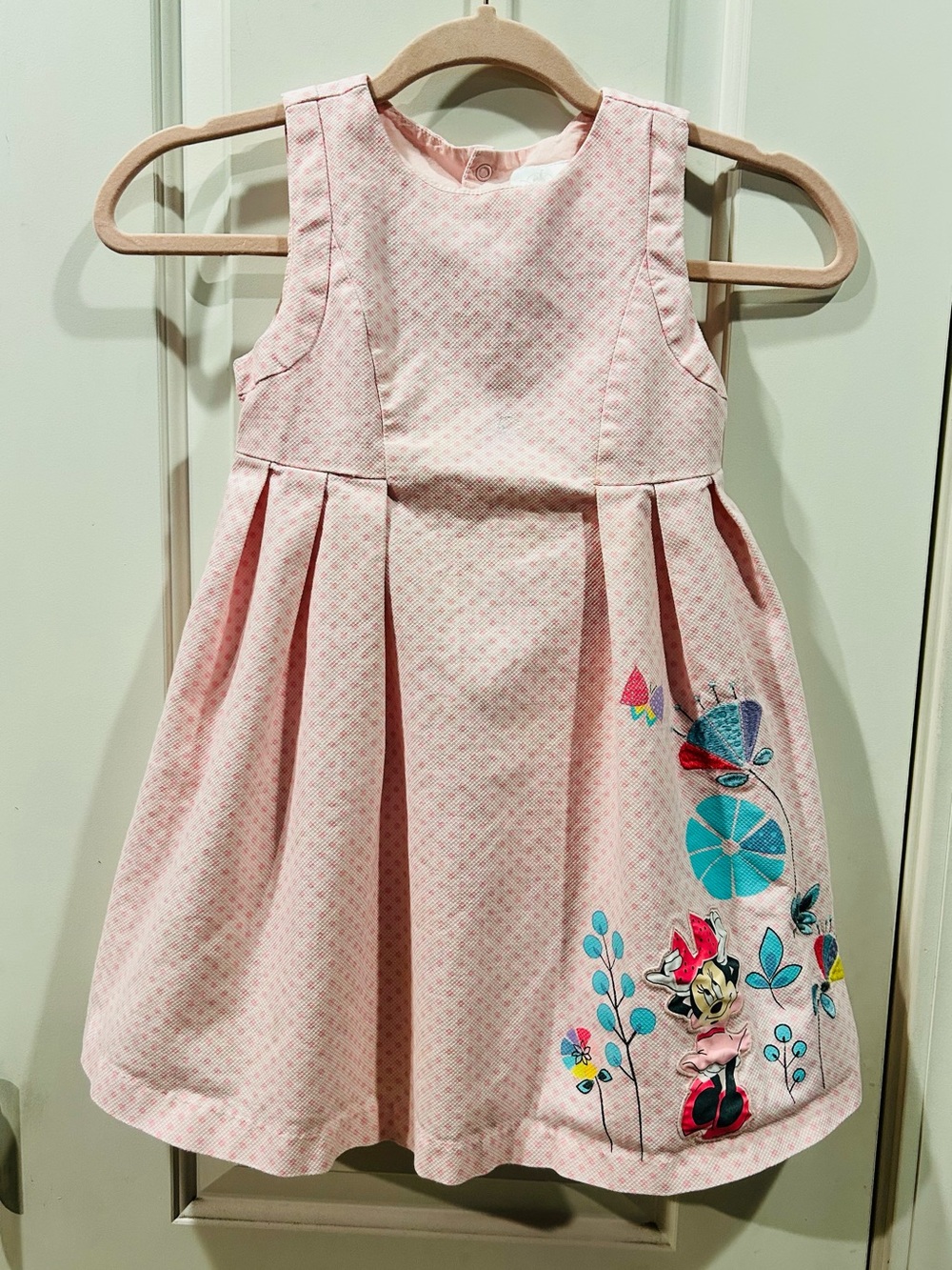 Vintage Disney Dress Minnie Mouse Pink Polka Dots Embroidery Size 5/6